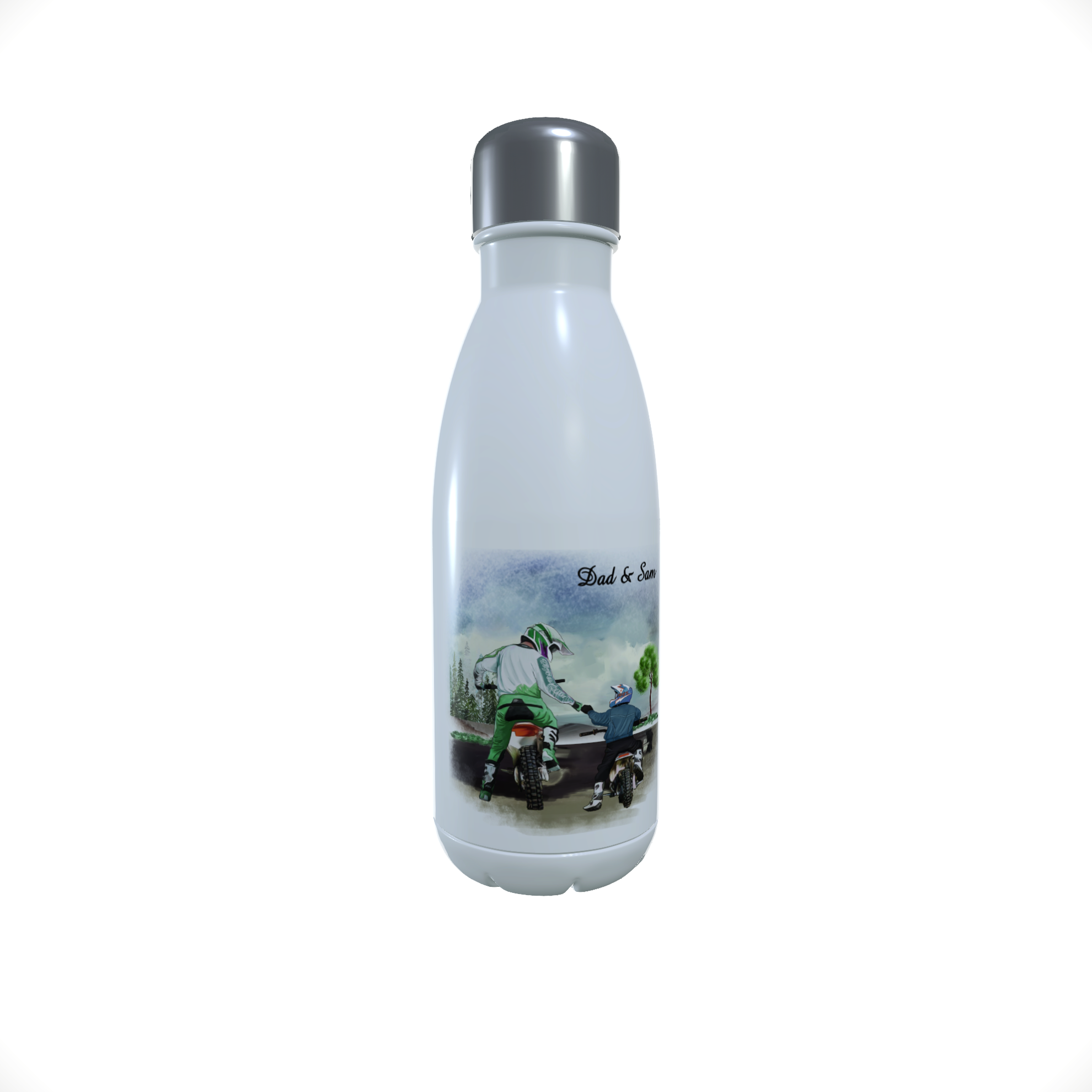 Father & Child Motocross Water Bottle, Personalised Fathers Day